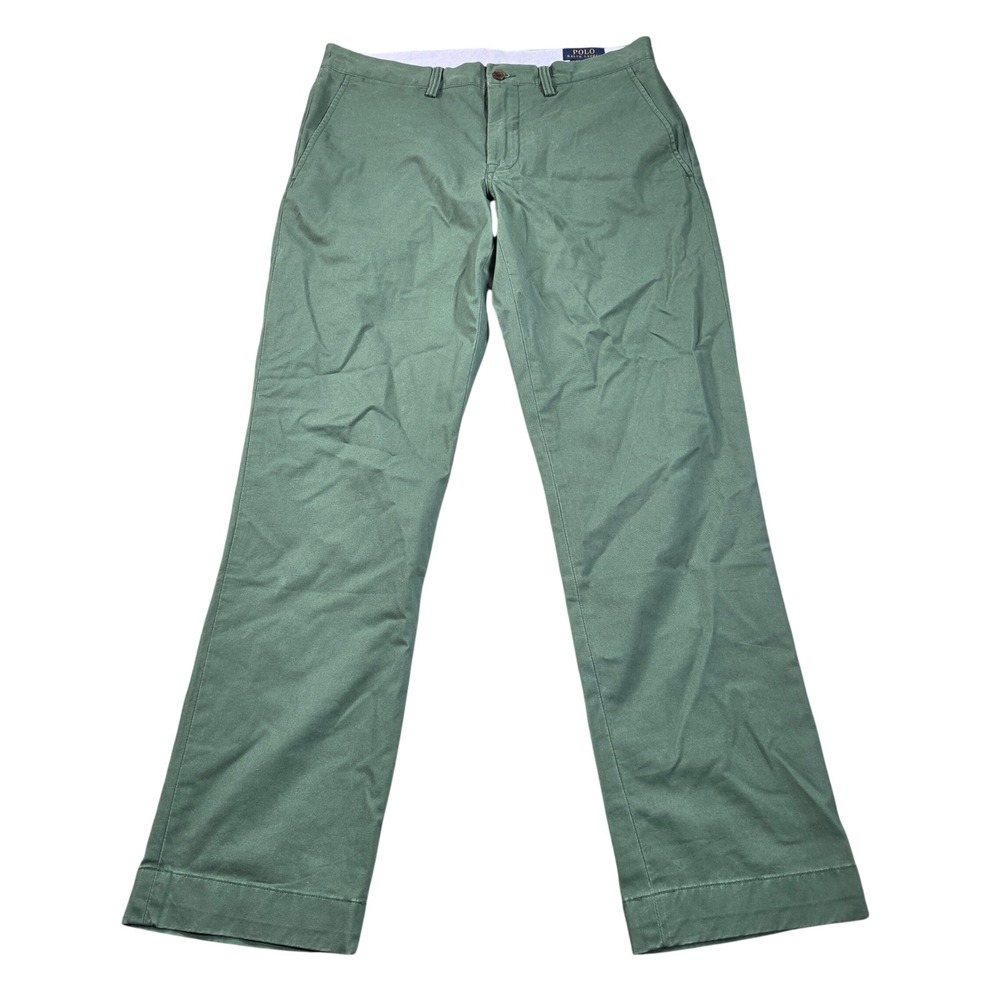 Polo Ralph Lauren Mens Green Stretch Straight Chino Pants 31/30 Cotton Blend